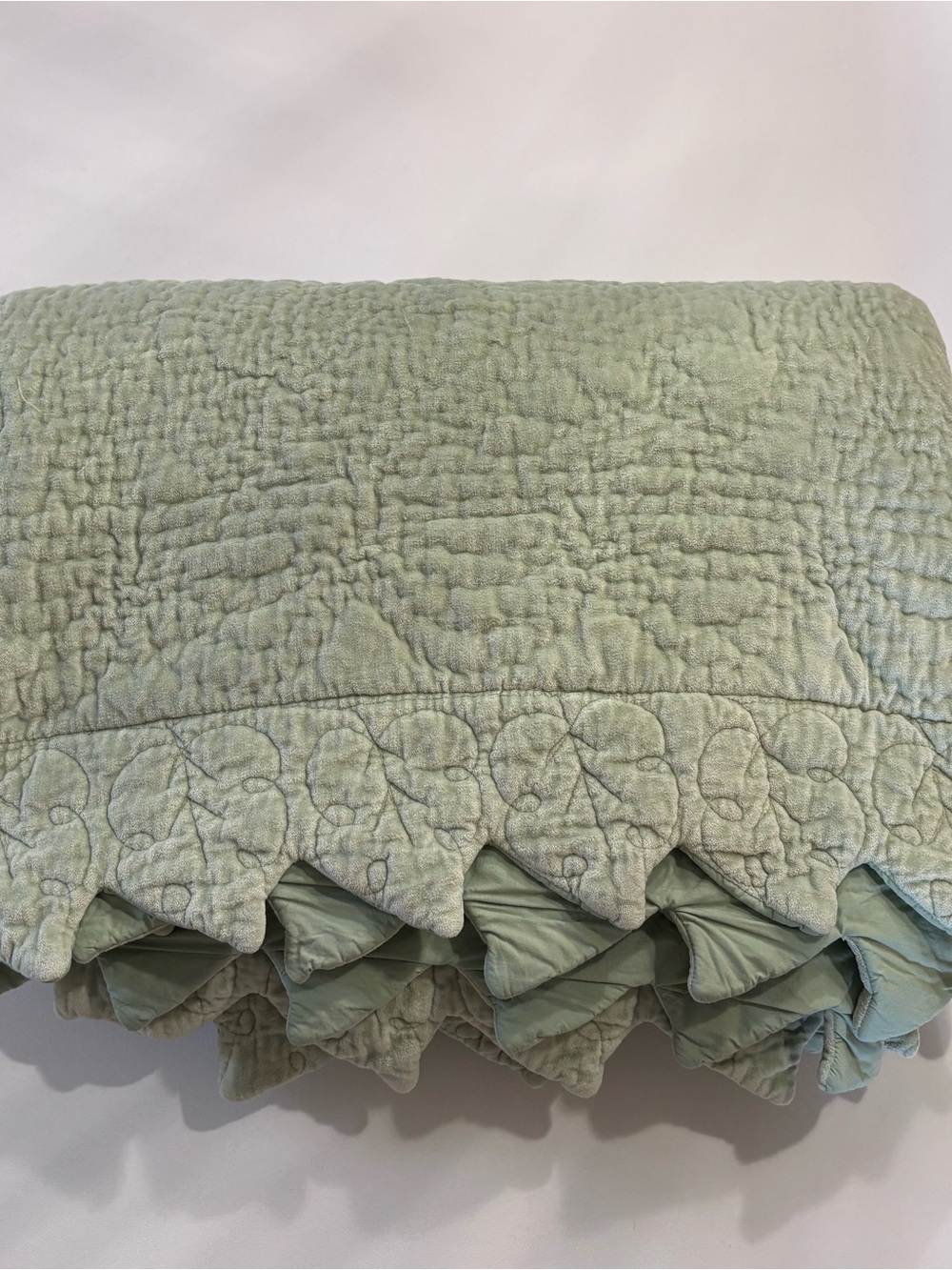 Soft Surroundings Velvet Cotton Quilt Sage Green Throw